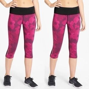 Nike Epic Lux Tight Crop Running Tights Pants Pink Black Print Size XS